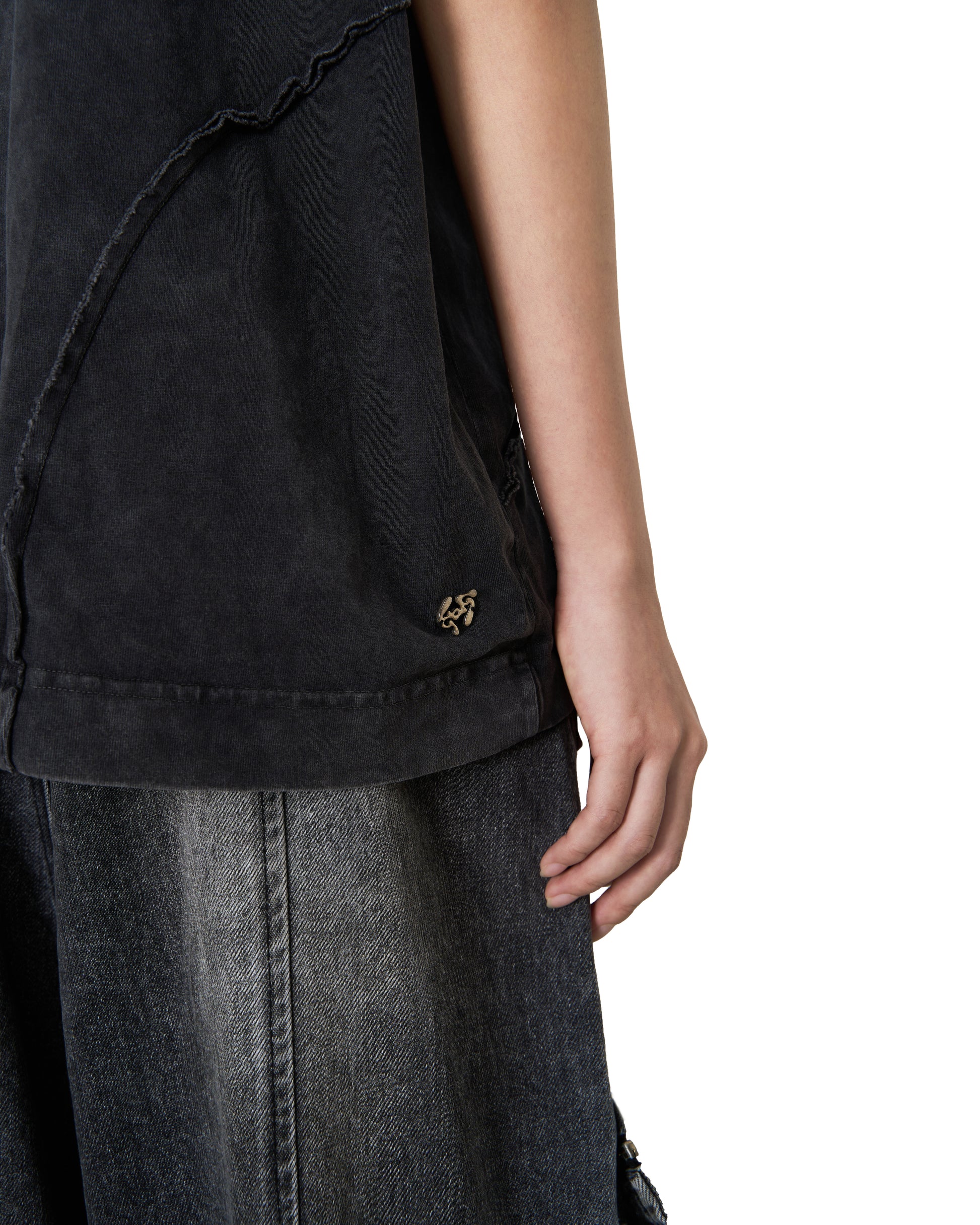 Washed Panelled T-Shirt - Black
