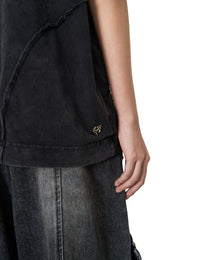 Washed Panelled T-Shirt - Black
