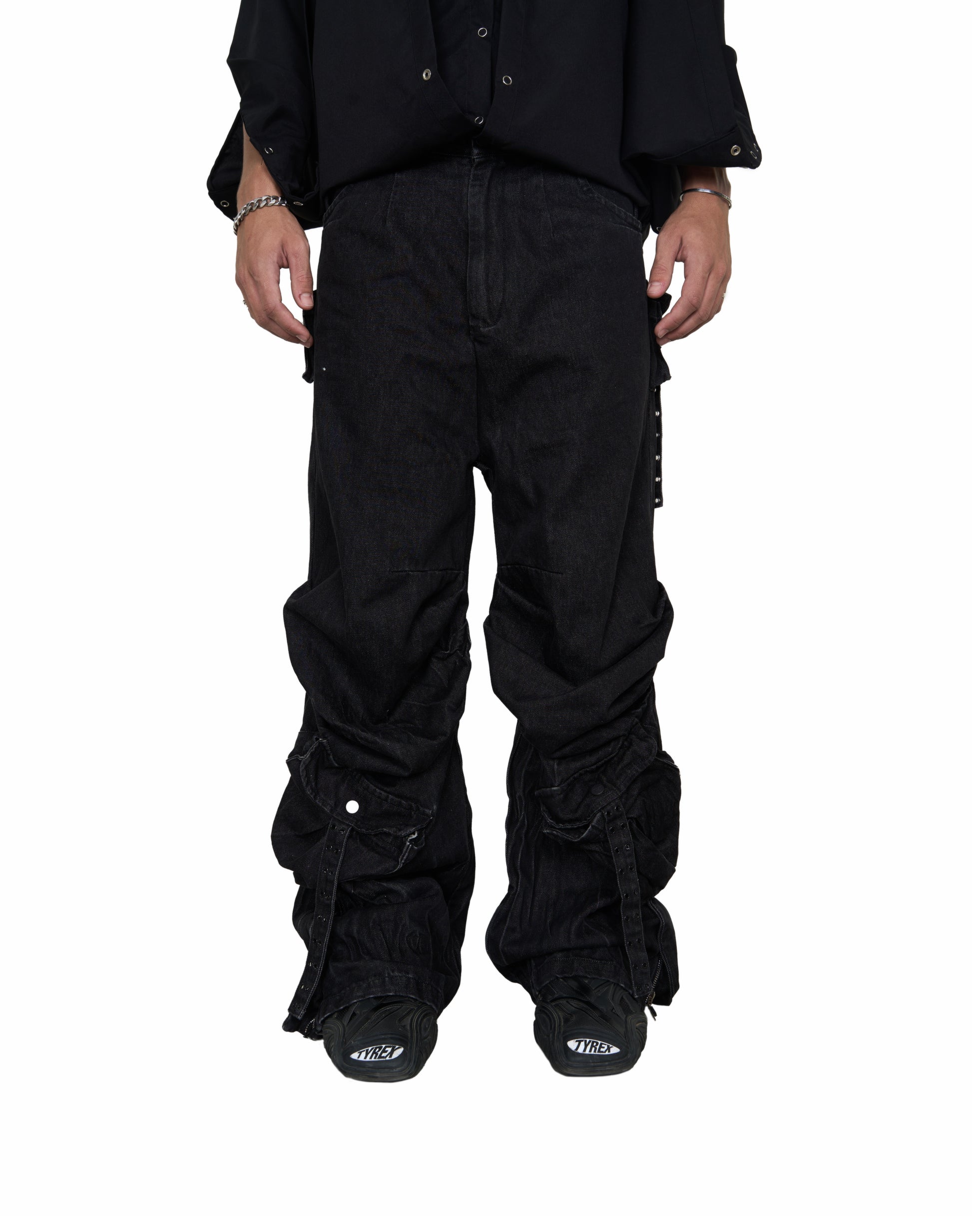 Washed Black Drape Jeans