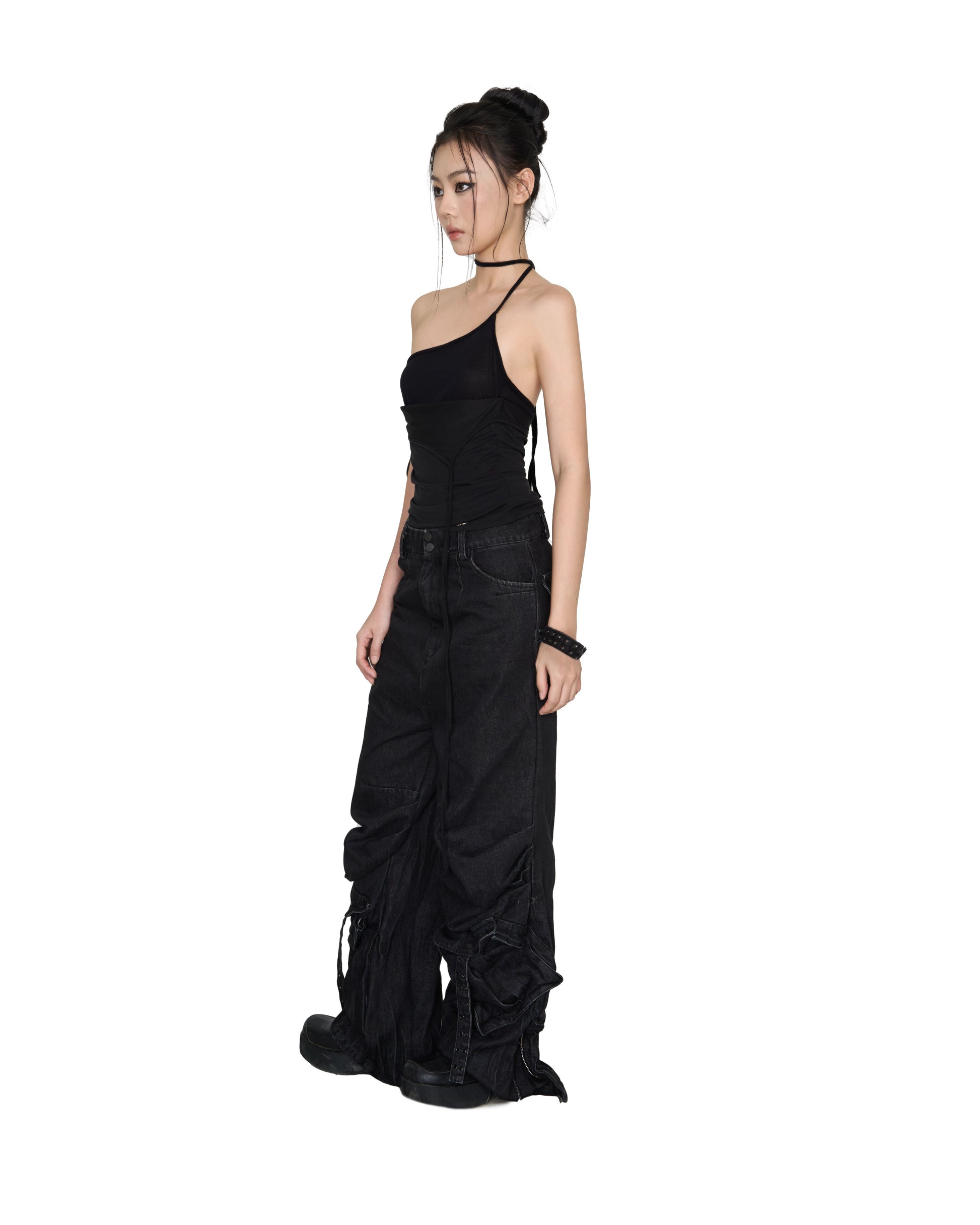 Washed Black Drape Jeans
