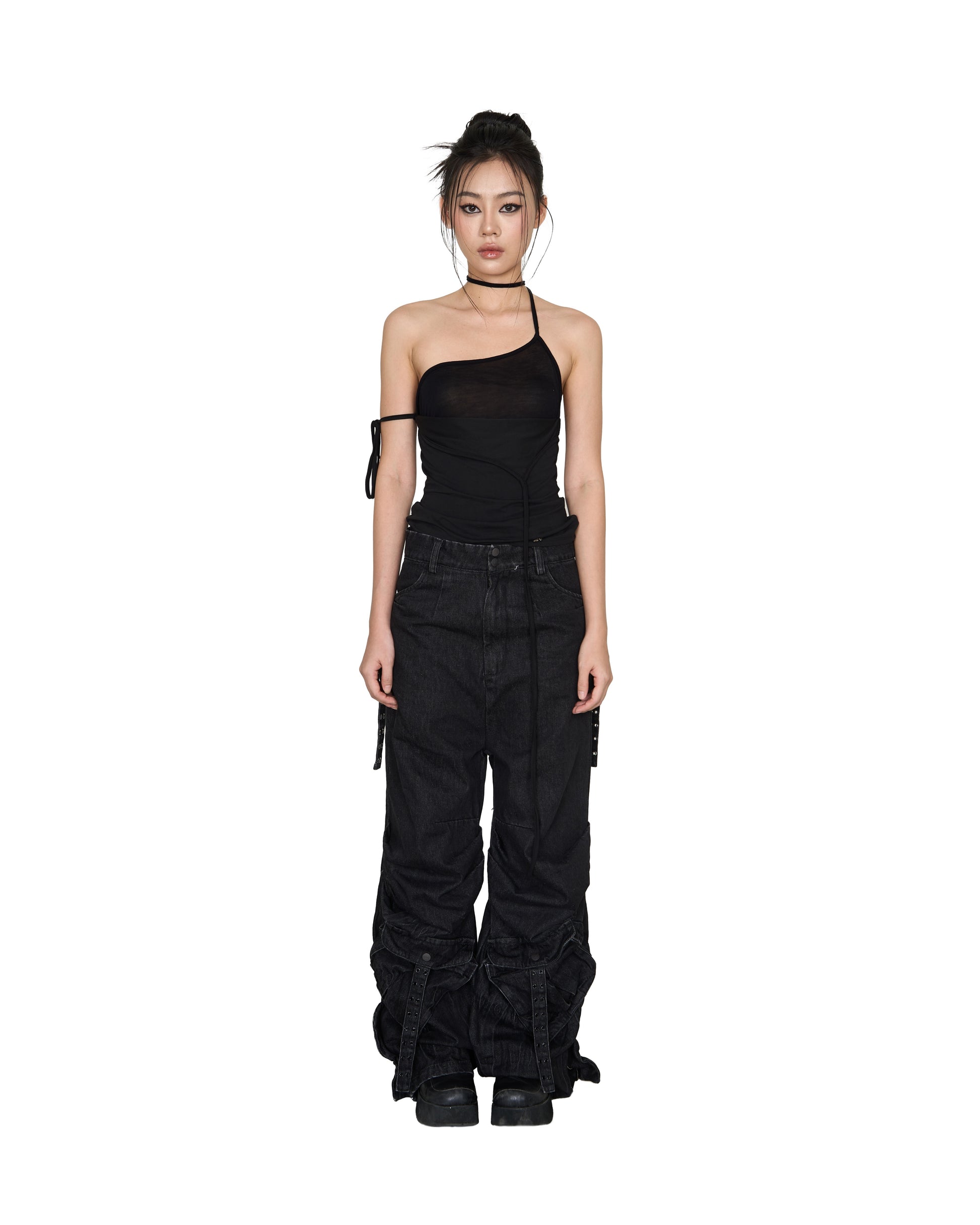 Washed Black Drape Jeans