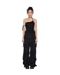 Washed Black Drape Jeans
