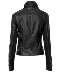 Asymmetrical Biker Leather Jacket (Black)