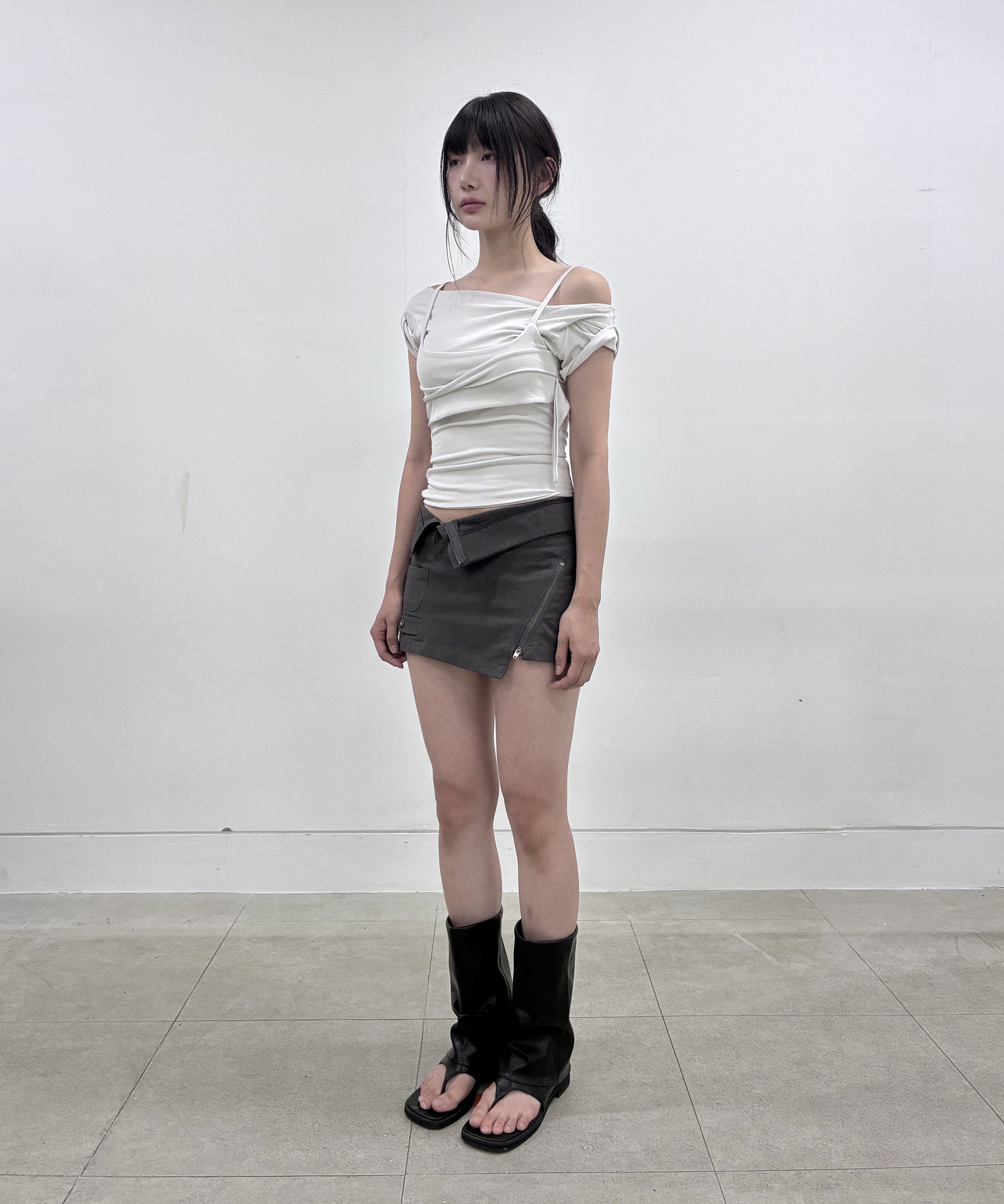 Asymmetrical Folded Skirt (Dark Gray)