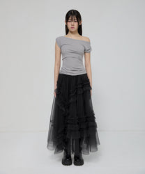 Tulle Layered Long Skirts (Black)