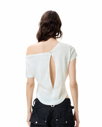 Asymmetric Cutout Slub Tee - Frost