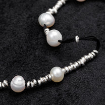 Black Thread Silver Pearl Bracelet