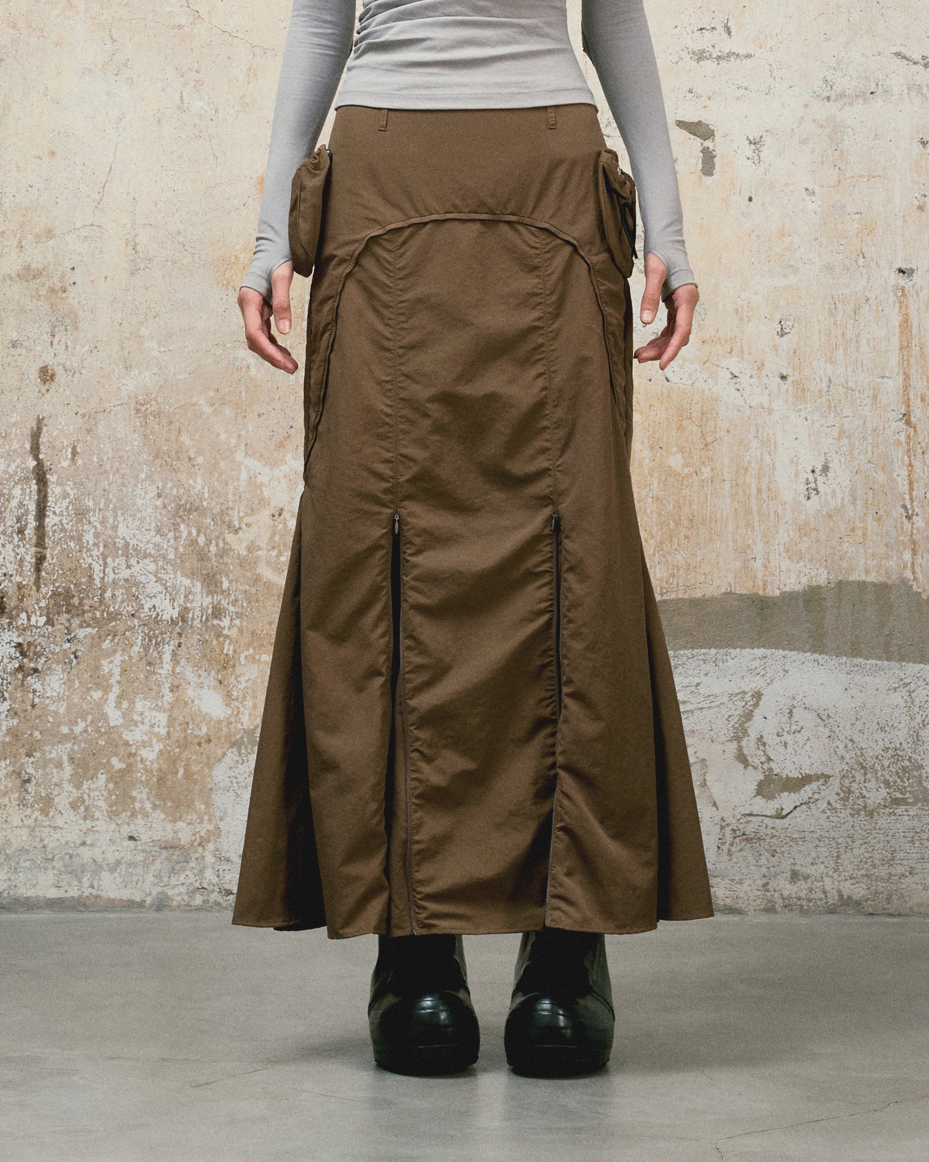 Curved Maxi Skirt (Olive)
