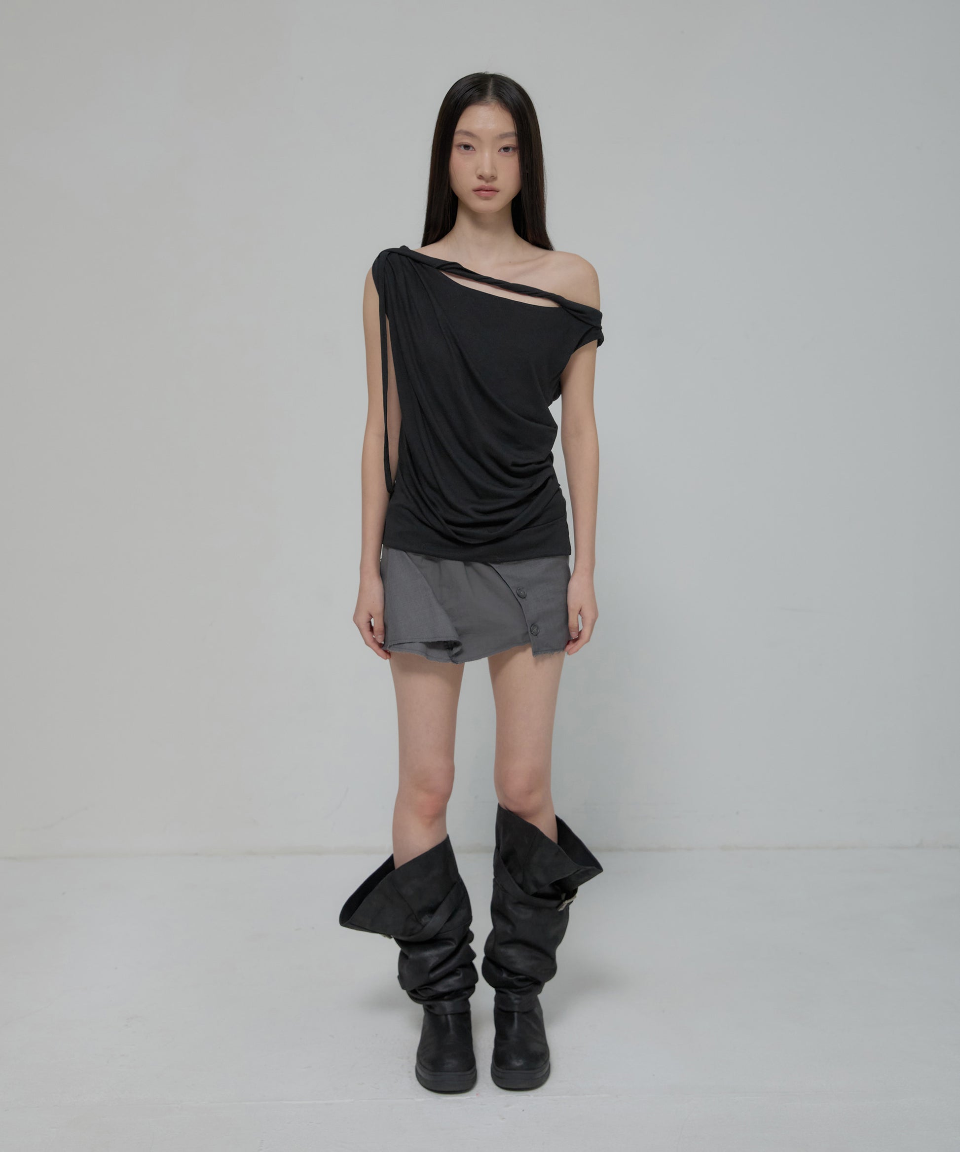 Braided Drape One-Shoulder Top