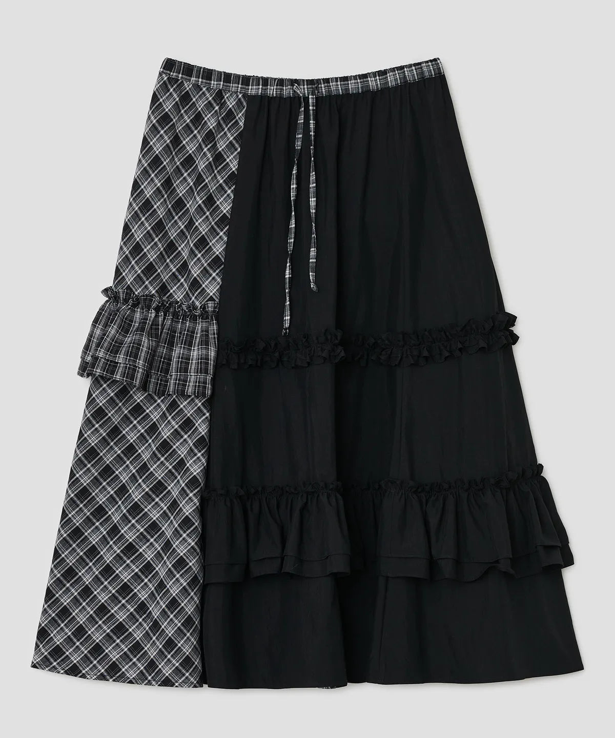 Check Panel Ruffle Skirt [Black]