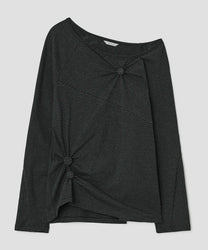 Striped Seam Button Top [Black]