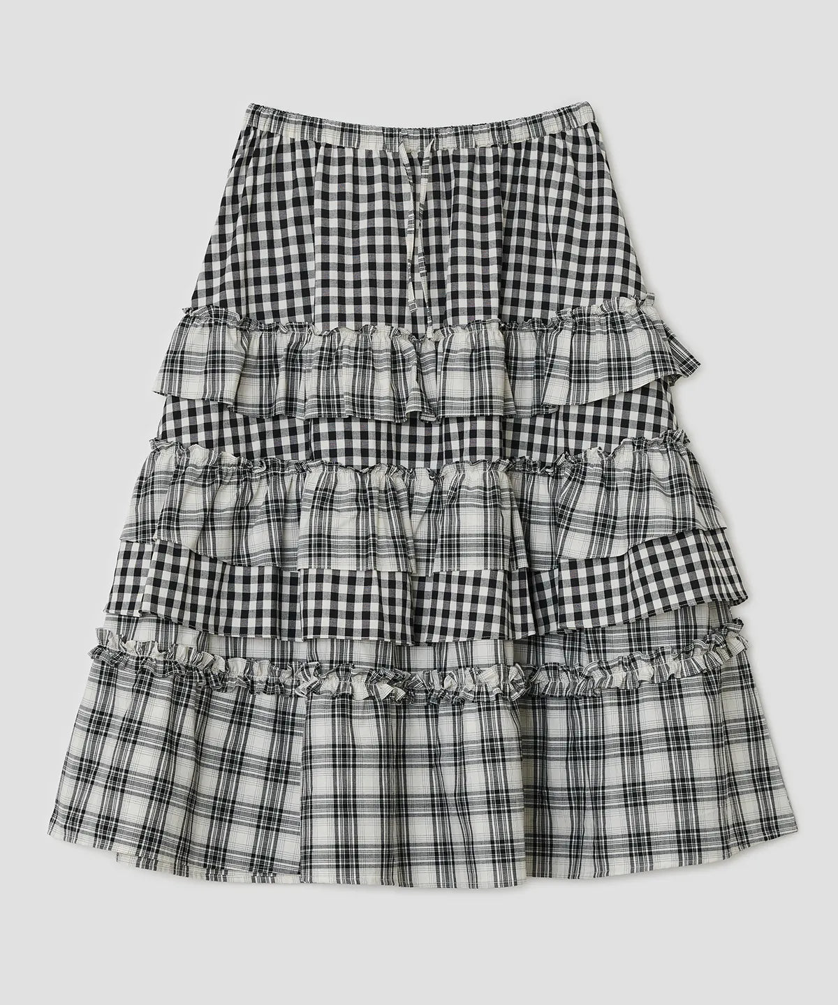 Voluminous Check Tier Skirt [Black]