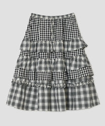 Voluminous Check Tier Skirt [Black]