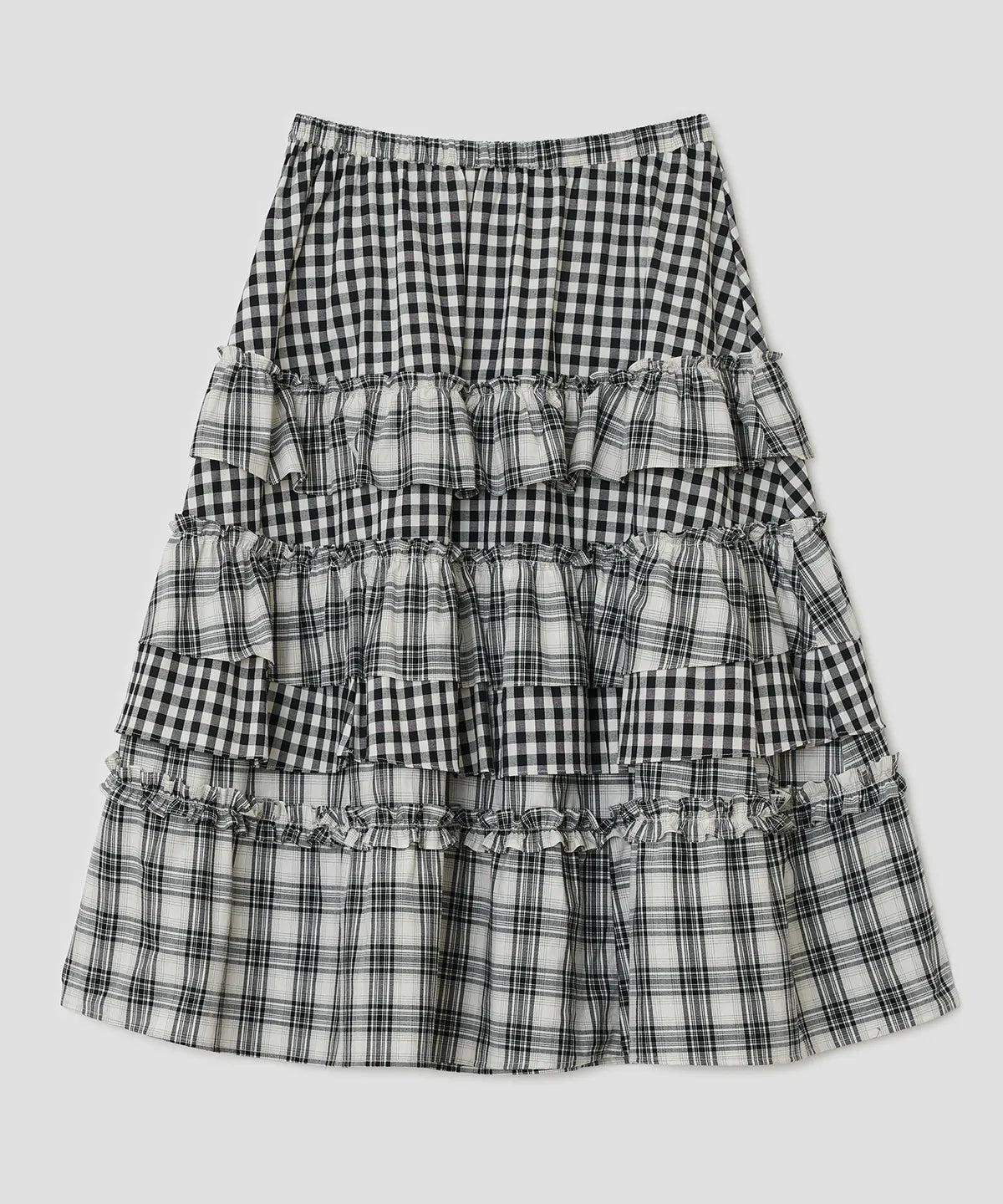 Voluminous Check Tier Skirt [Black]