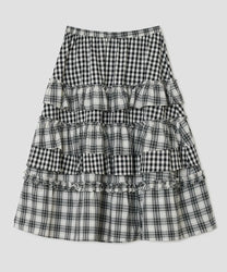 Voluminous Check Tier Skirt [Black]