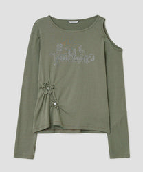 Flower Button Cut Out Top [Green]