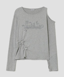 Flower Button Cut Out Top [Gray]