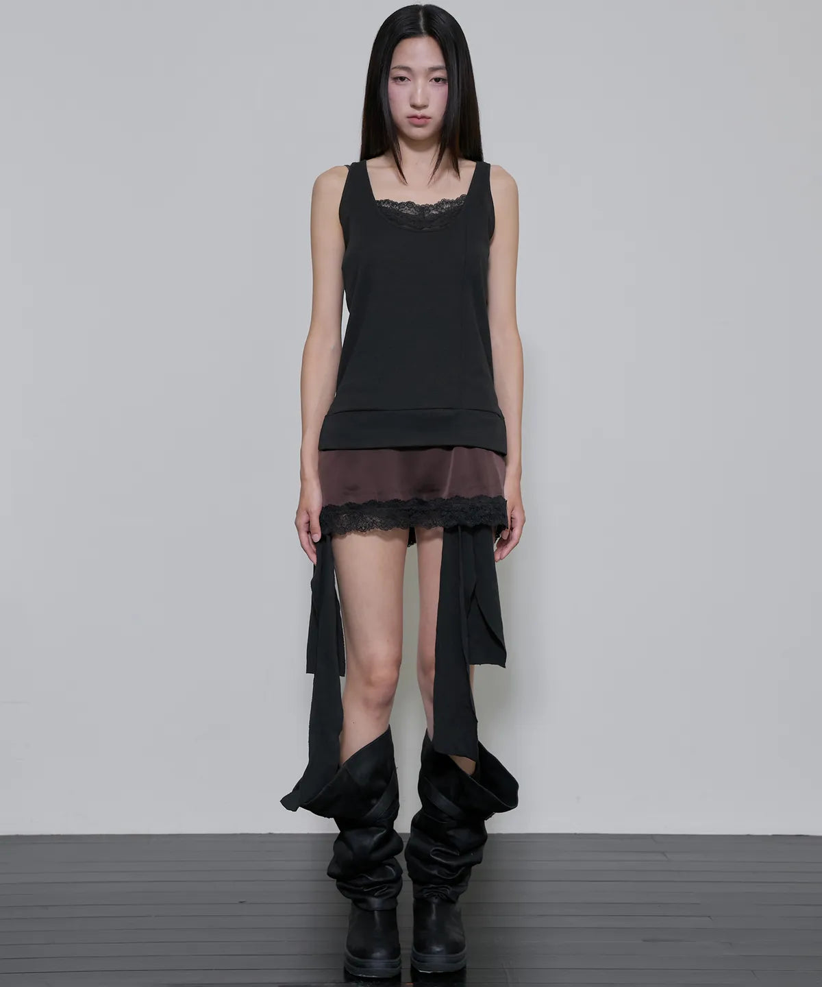 2 Layered Lace Dress (Black &amp; Brown)