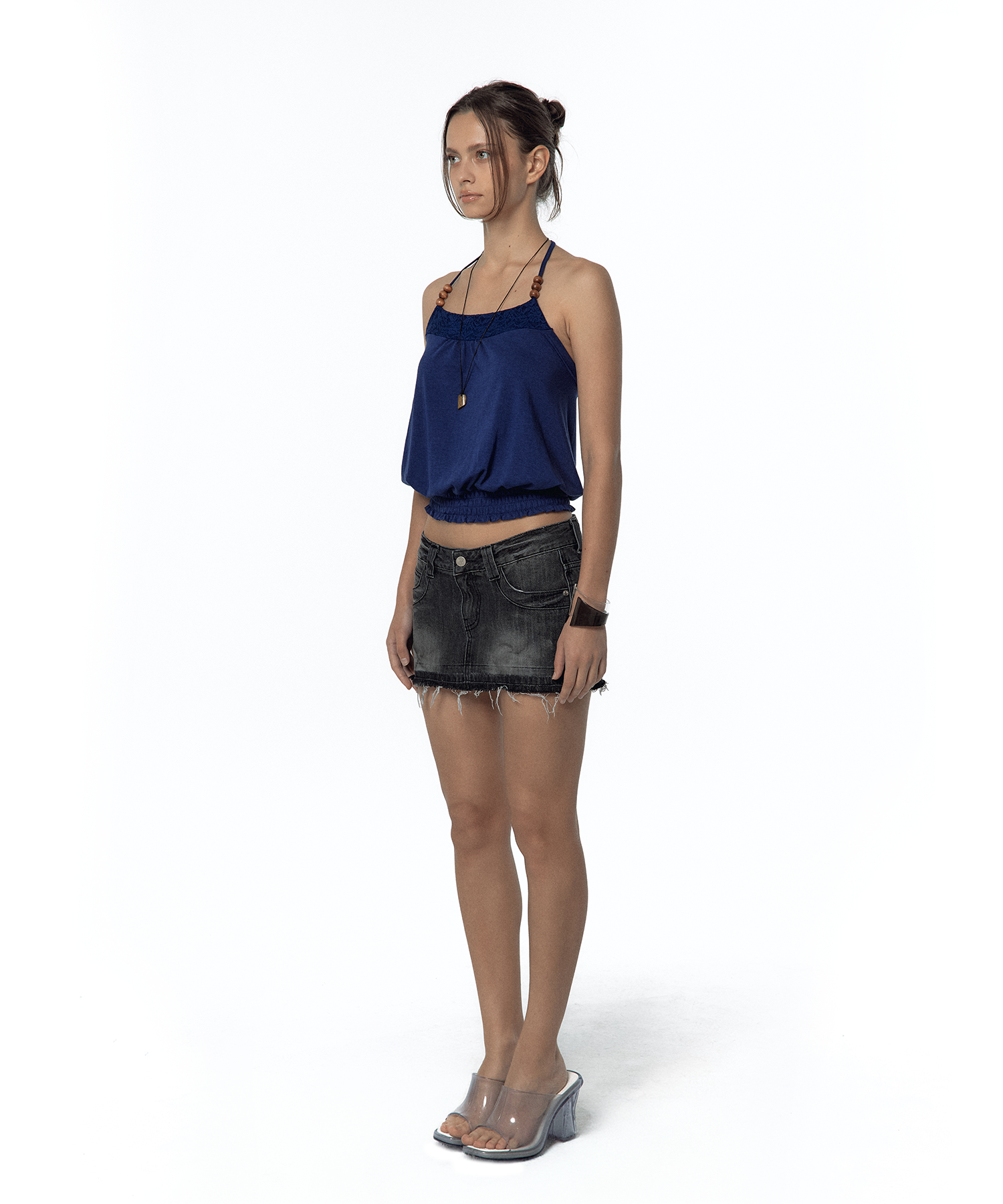 Split Pocket Denim Skirt (Black)