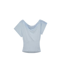 Lace One Shoulder Corset Tee (Sky Blue)