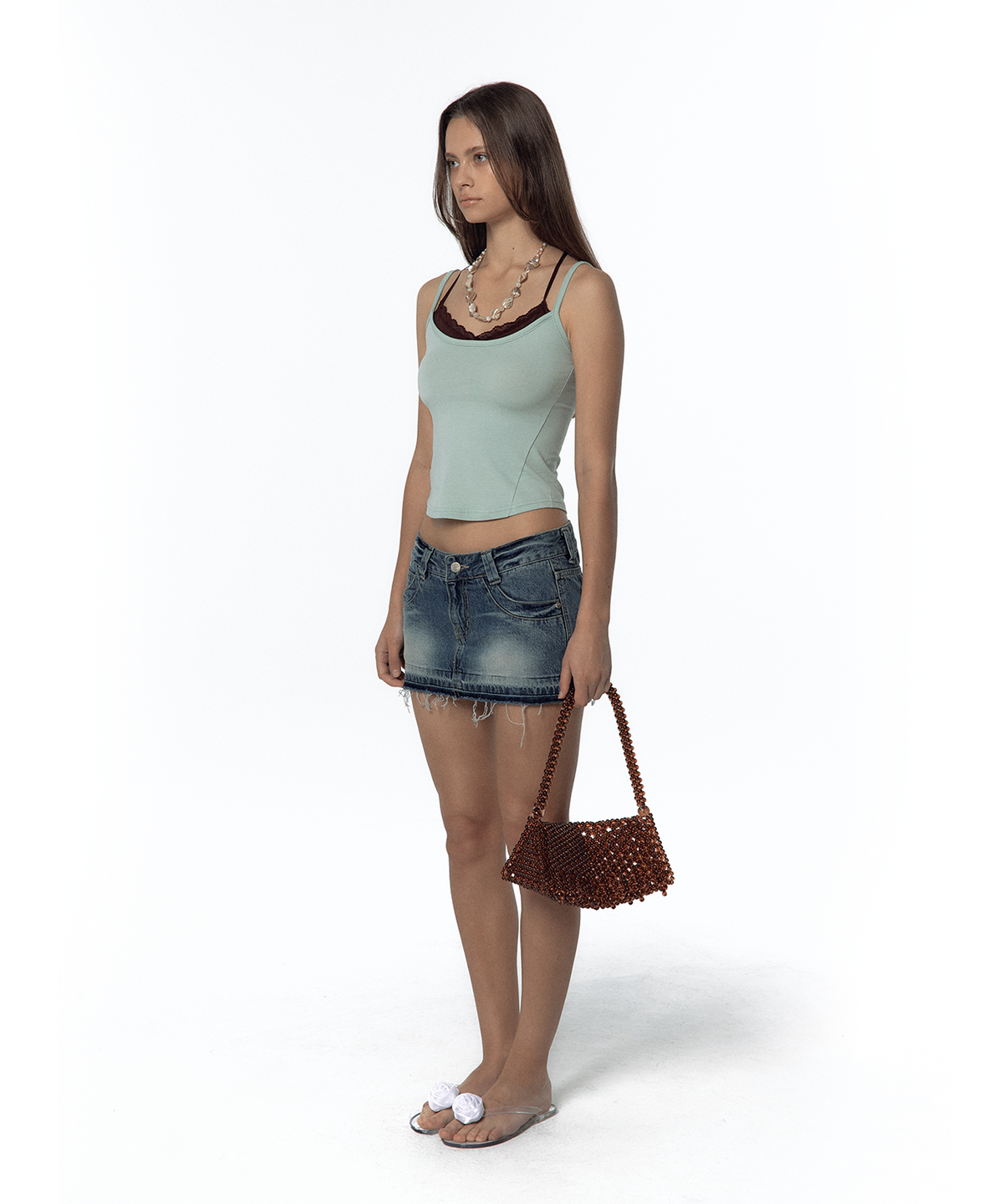 Split Pocket Denim Skirt (Blue)