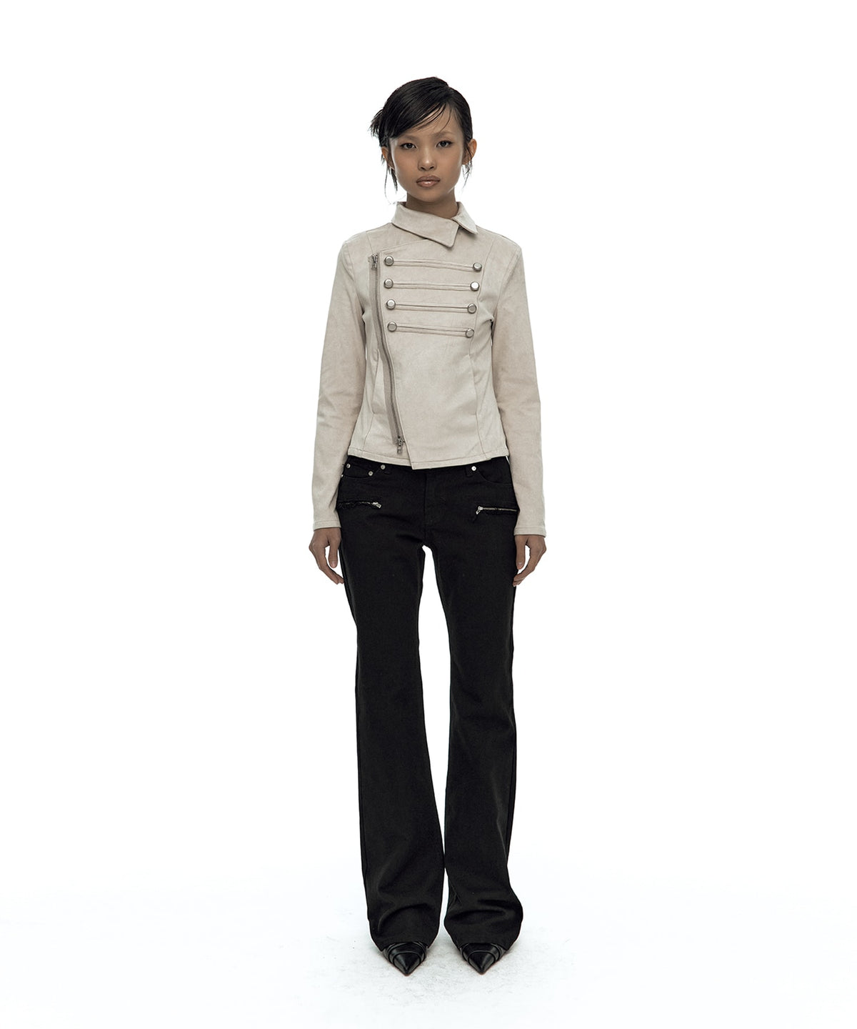 Asymmetric Zip Napoleon Jacket (Light Gray)