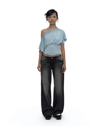 Lace One Shoulder Corset Tee (Sky Blue)