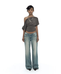 Lace One Shoulder Corset Tee (Charcoal)