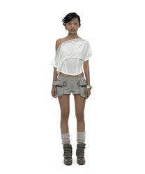 Lace One Shoulder Corset Tee (White)