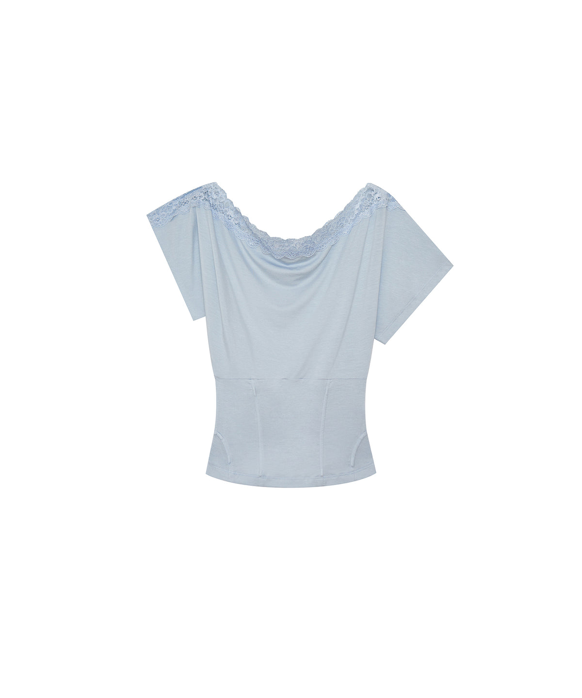 Lace One Shoulder Corset Tee (Sky Blue)