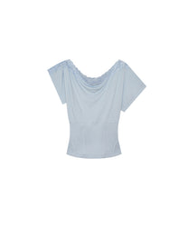 Lace One Shoulder Corset Tee (Sky Blue)