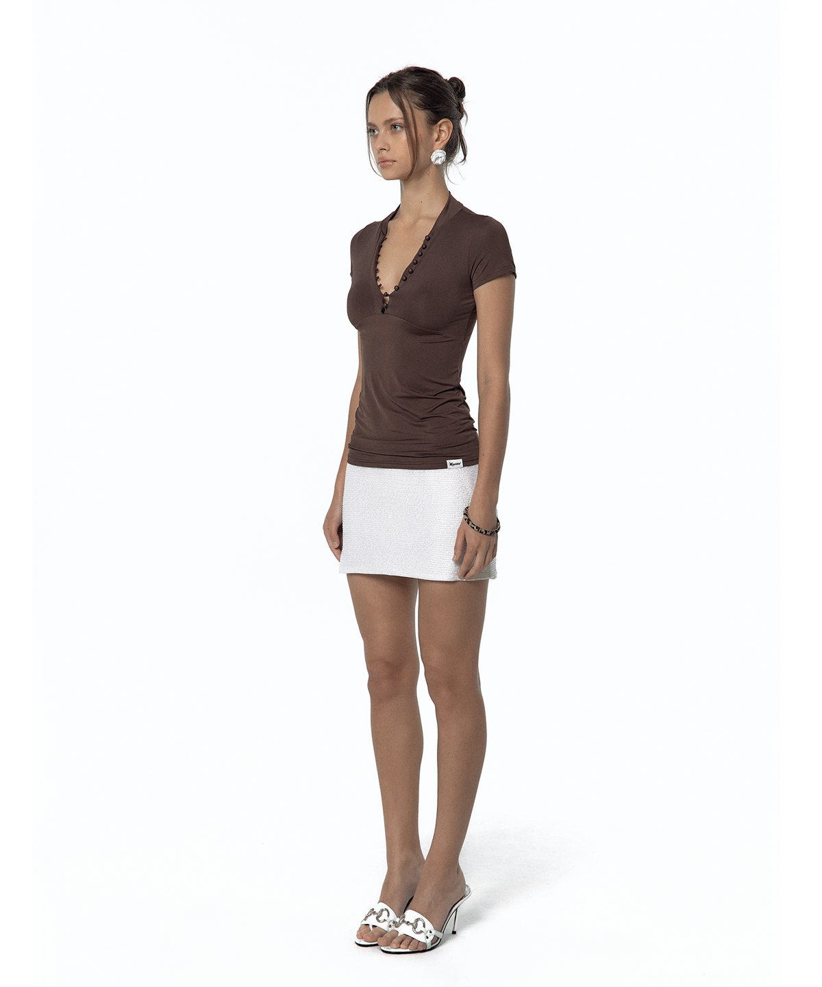 Sleek Deep V Neck T-Shirt (Brown)
