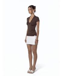 Sleek Deep V Neck T-Shirt (Brown)