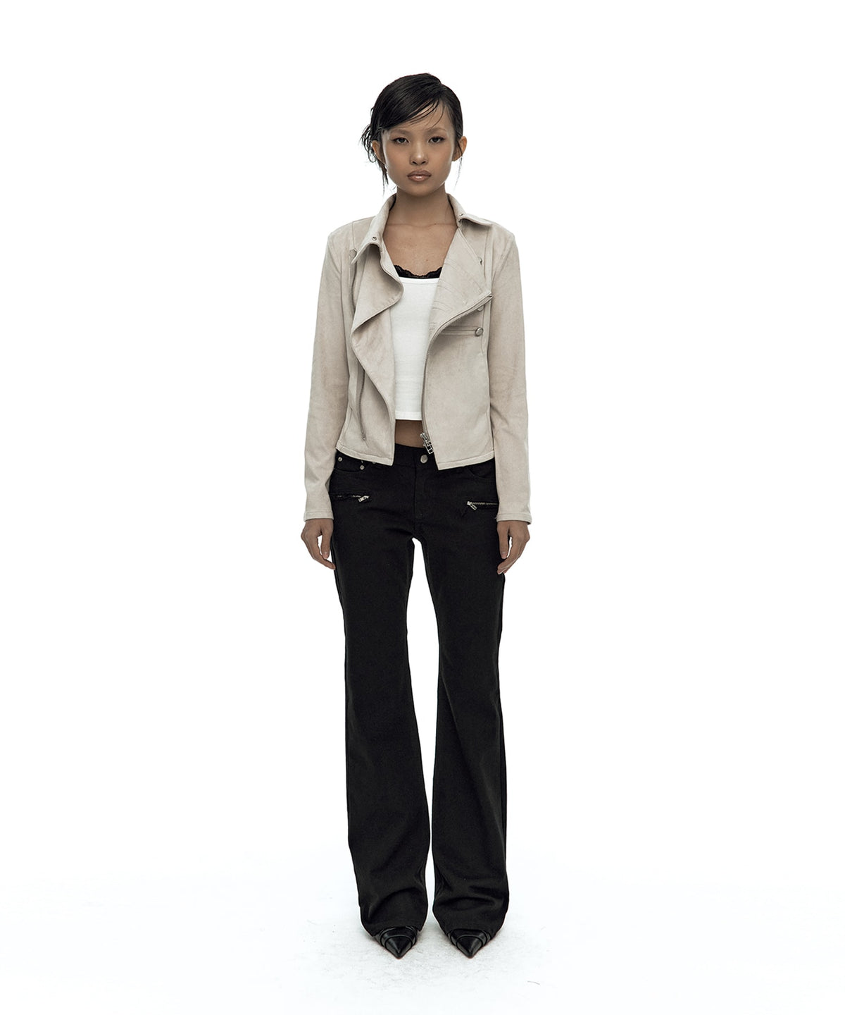 Asymmetric Zip Napoleon Jacket (Light Gray)