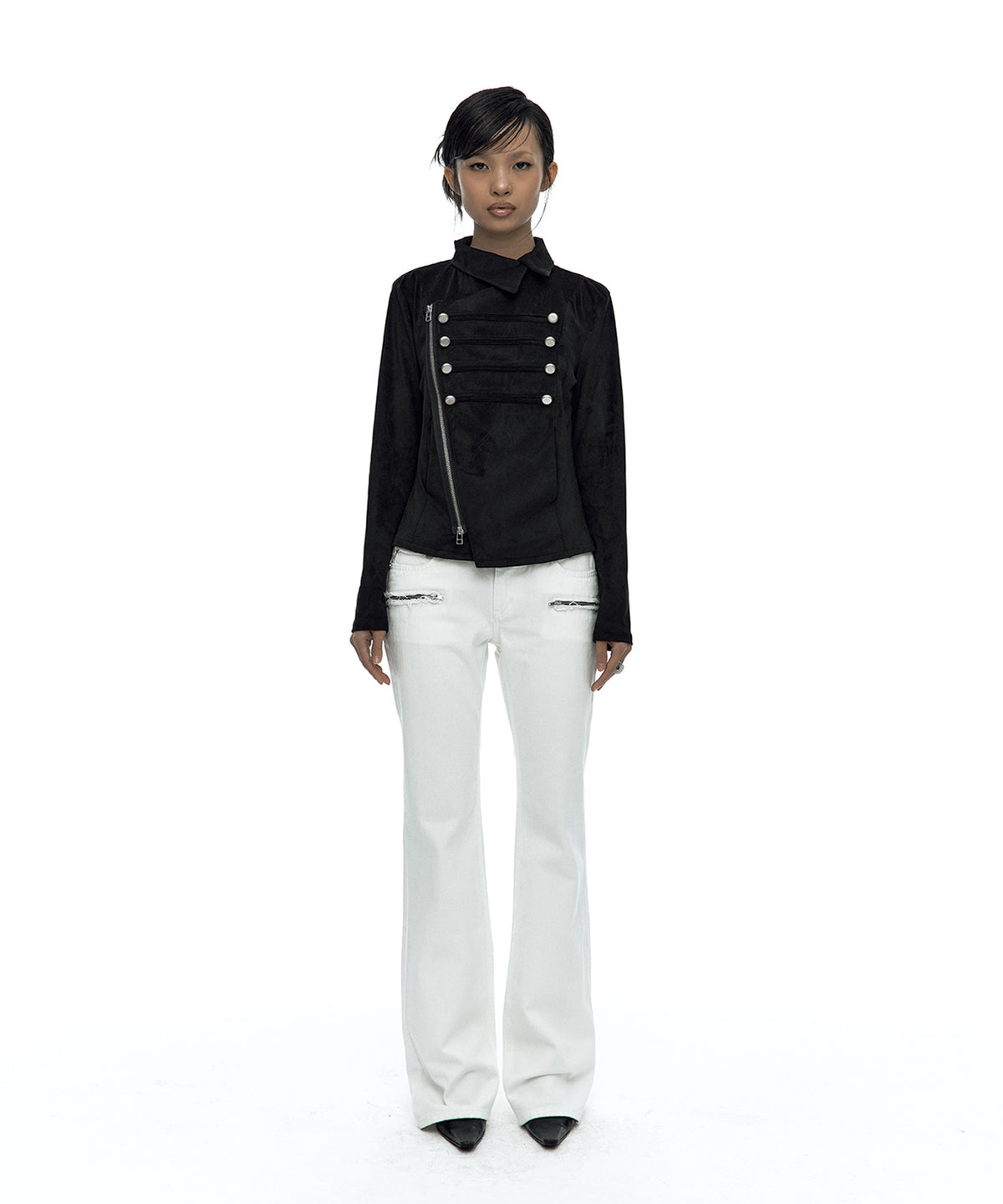 Asymmetric Zip Napoleon Jacket (Black)
