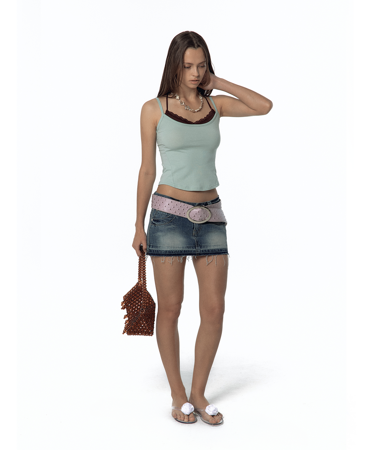 Split Pocket Denim Skirt (Blue)