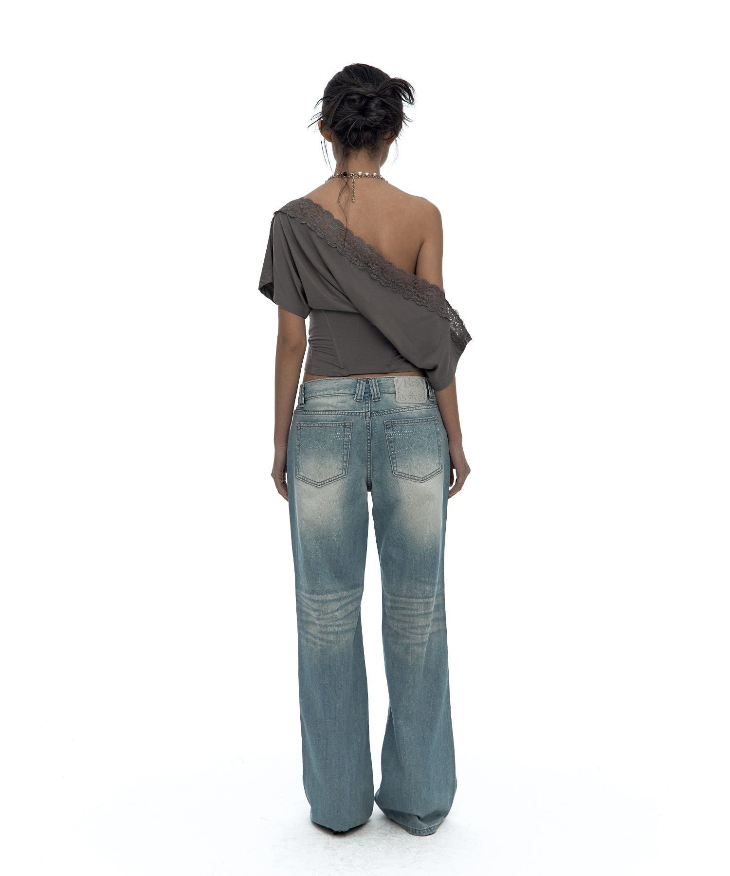 Lace One Shoulder Corset Tee (Charcoal)