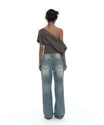 Lace One Shoulder Corset Tee (Charcoal)