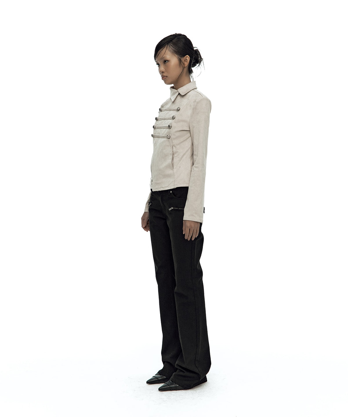 Asymmetric Zip Napoleon Jacket (Light Gray)