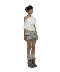 Lace One Shoulder Corset Tee (White)