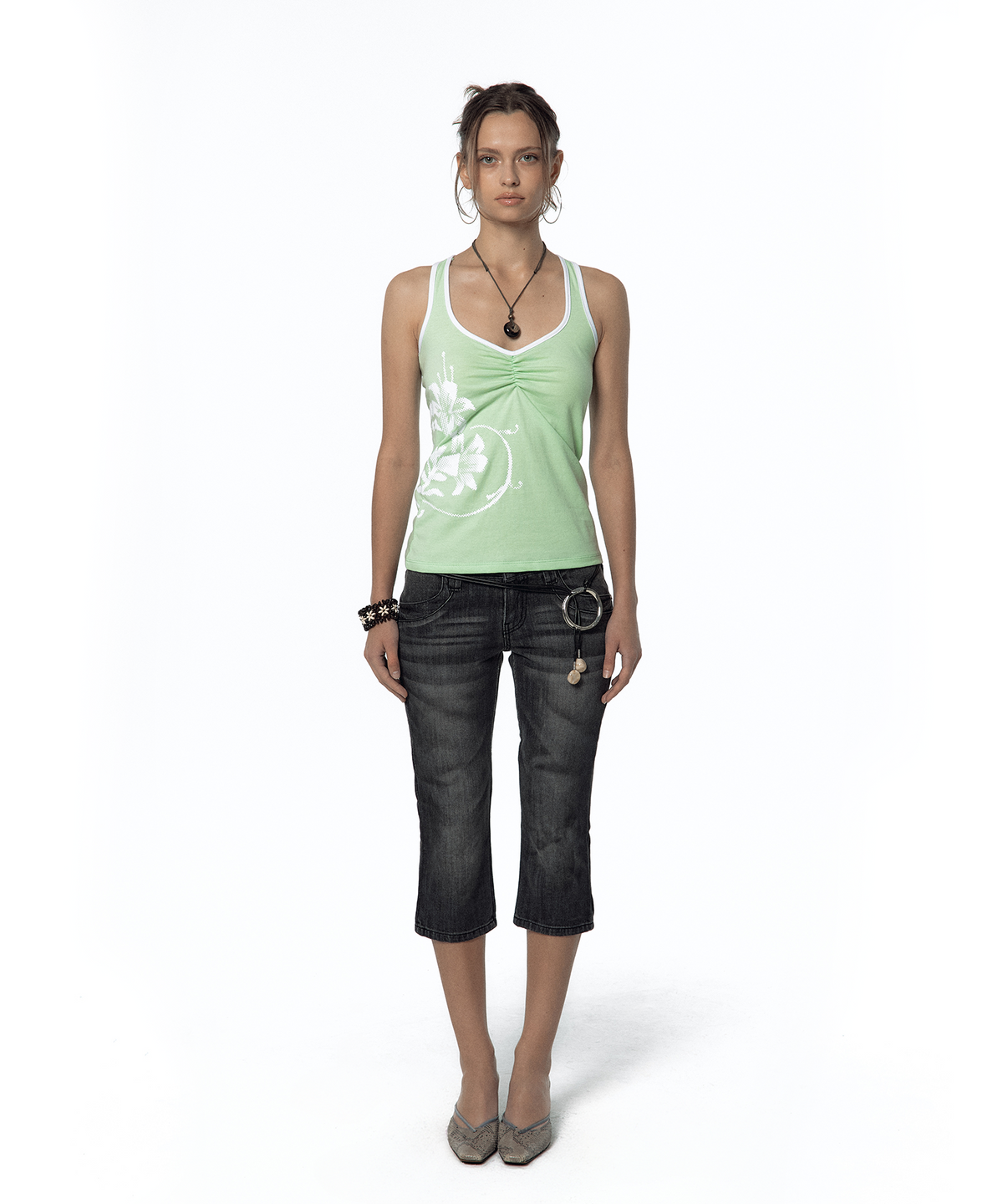 Split Pocket Capri Jeans (Black)
