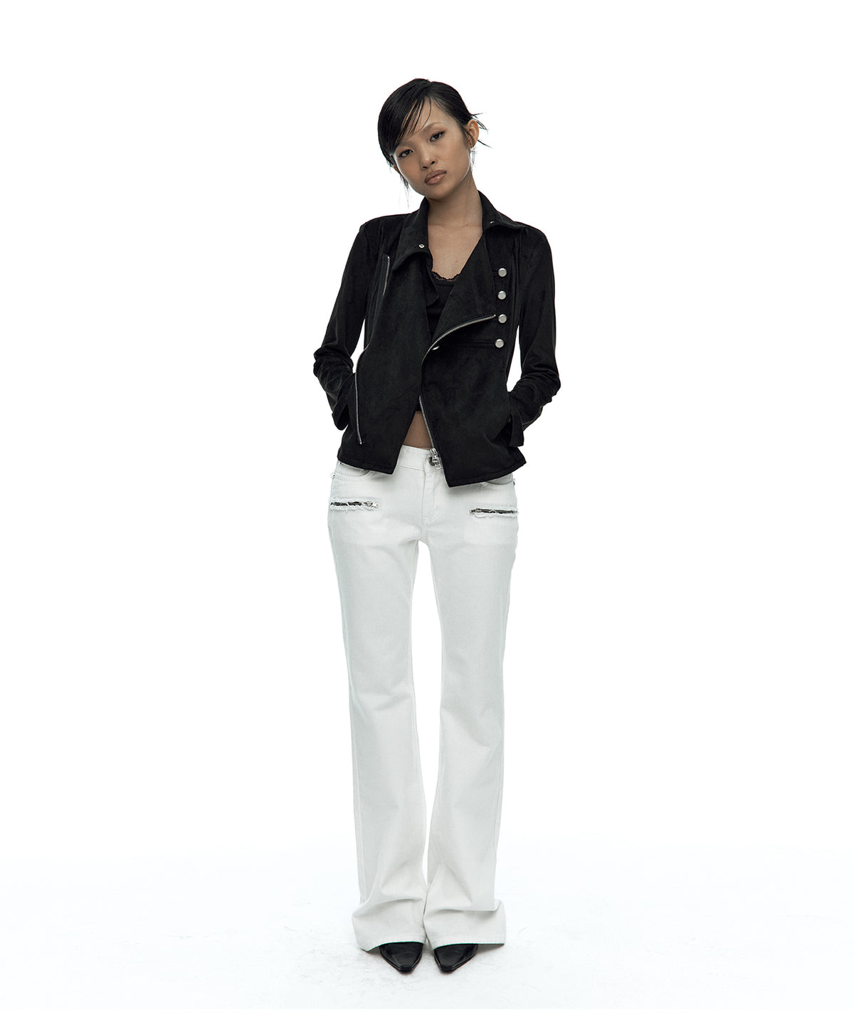 Asymmetric Zip Napoleon Jacket (Black)
