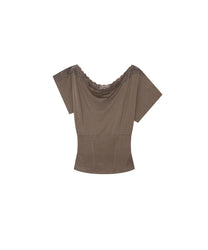Lace One Shoulder Corset Tee (Charcoal)
