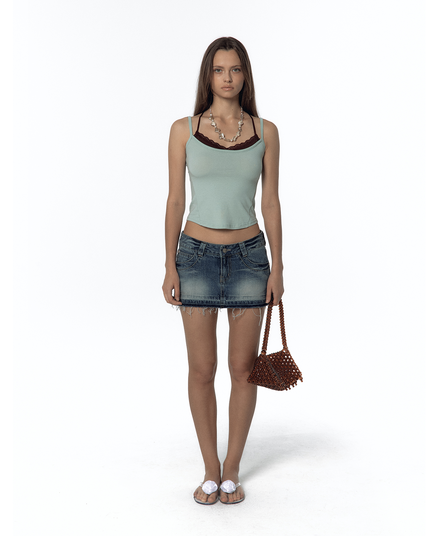 Split Pocket Denim Skirt (Blue)
