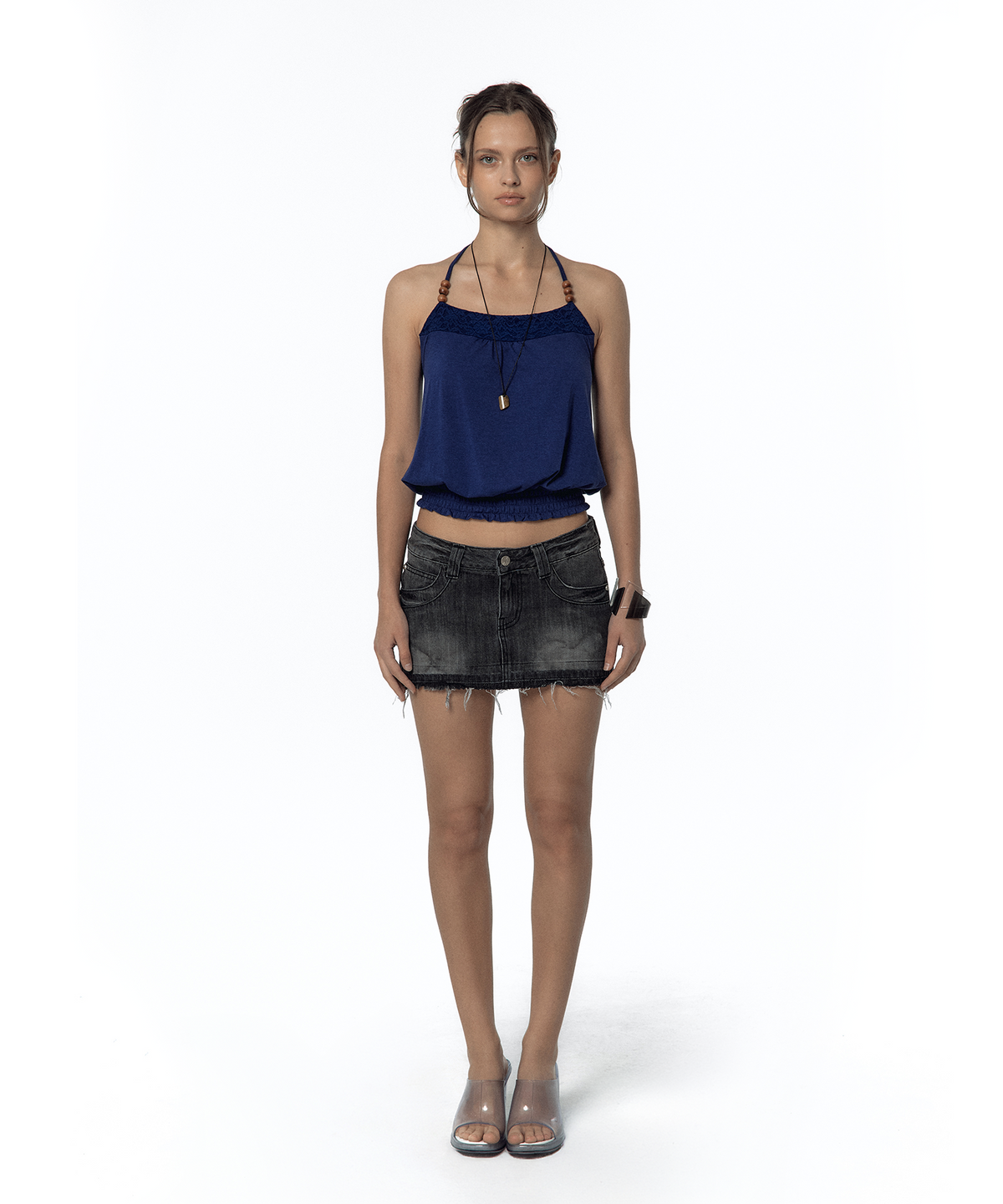 Split Pocket Denim Skirt (Black)