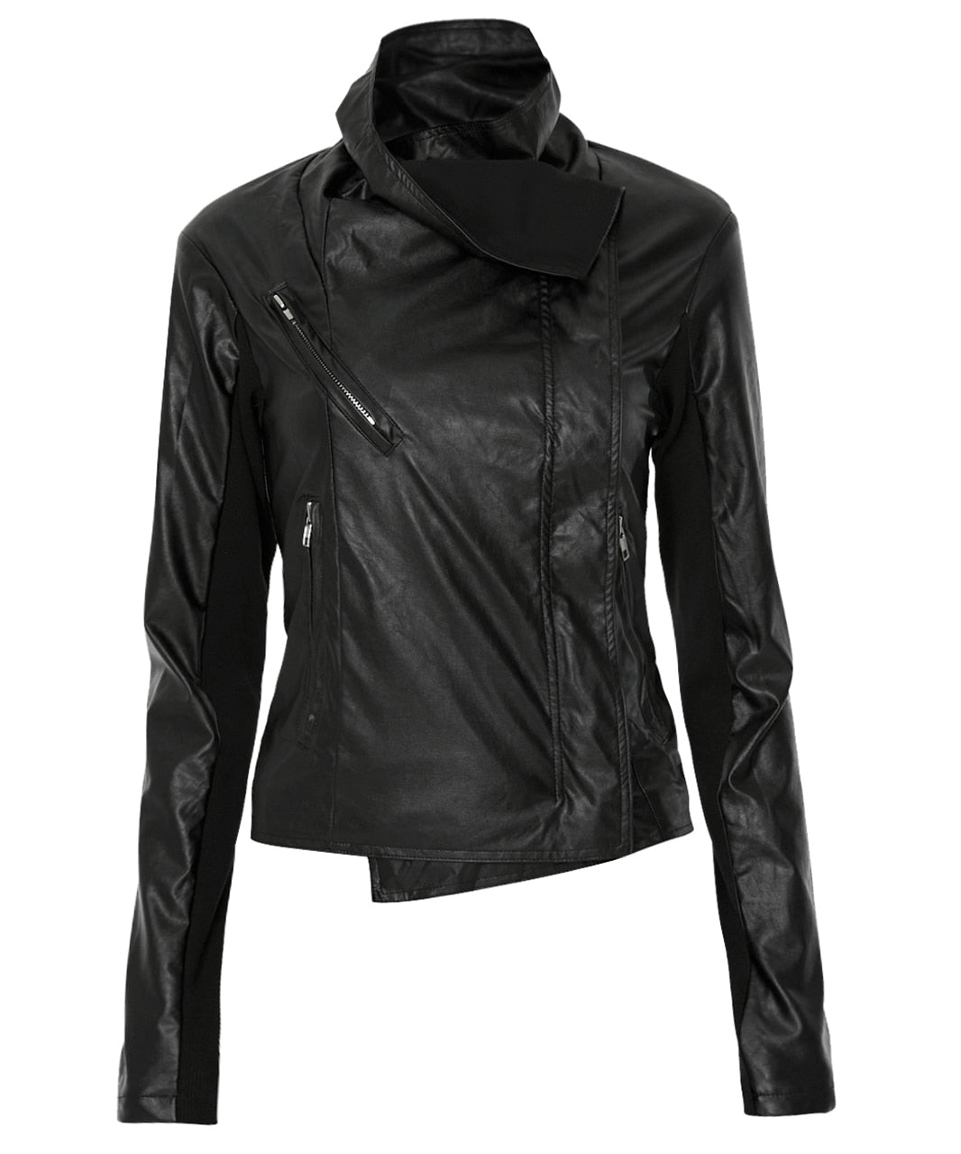 Asymmetrical Biker Leather Jacket (Black)