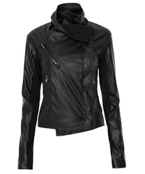 Asymmetrical Biker Leather Jacket (Black)