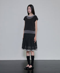 Layered Crinkle Check Skirt (Black)