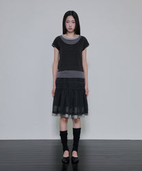 Layered Crinkle Check Skirt (Black)