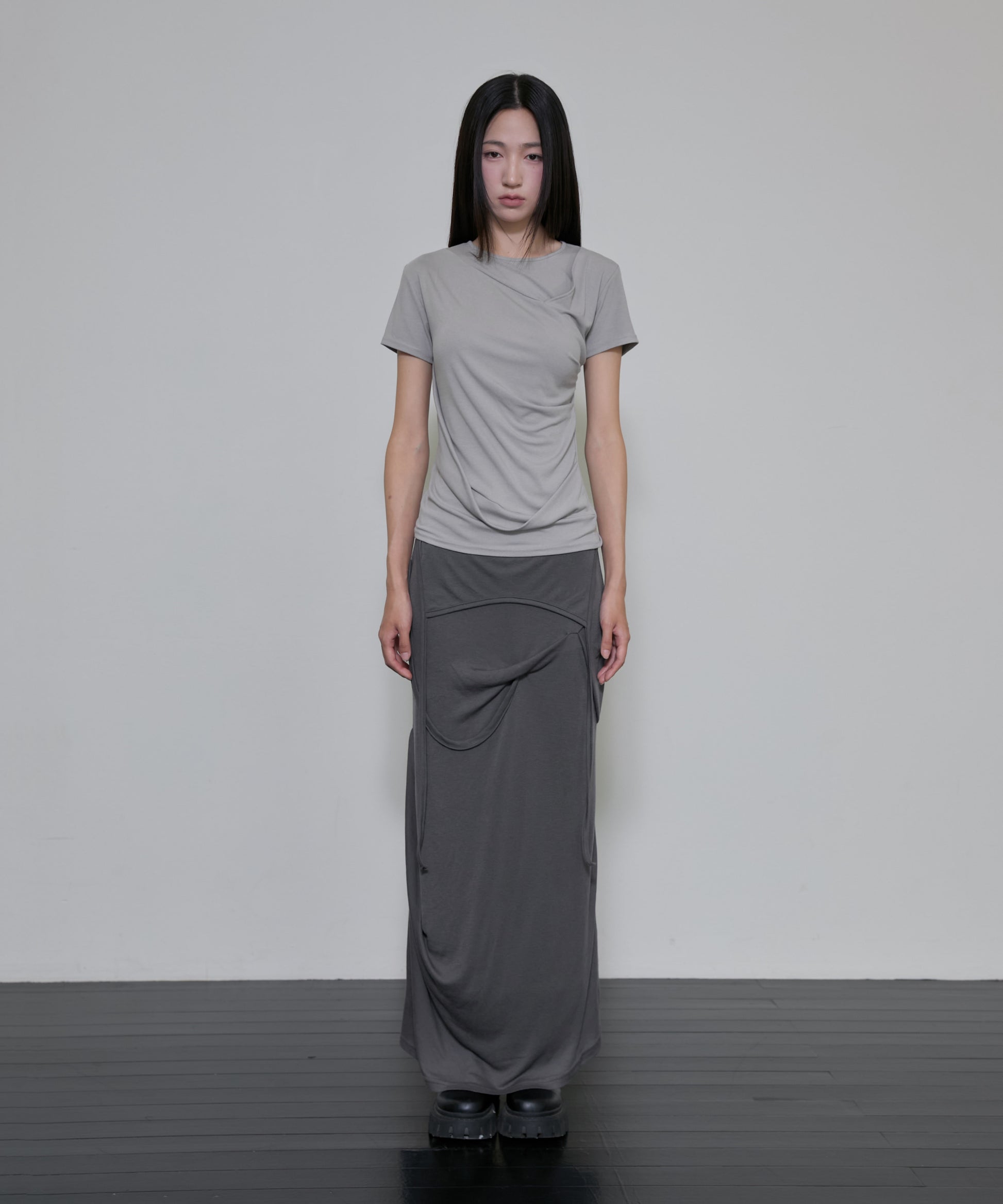 Asymmetrical Draped T-Shirt (Gray)